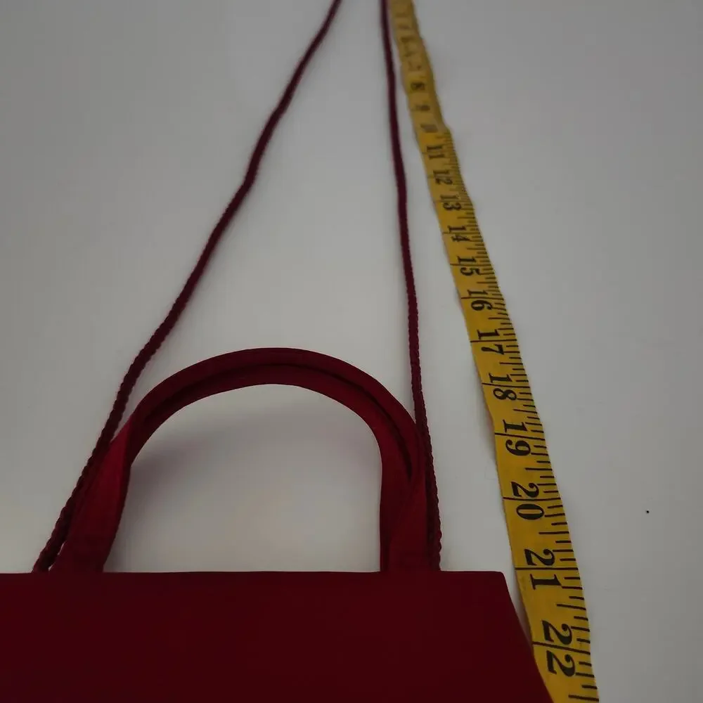 Small Red Satin Evening Clutch/Handbag with Matching Handles and Straps